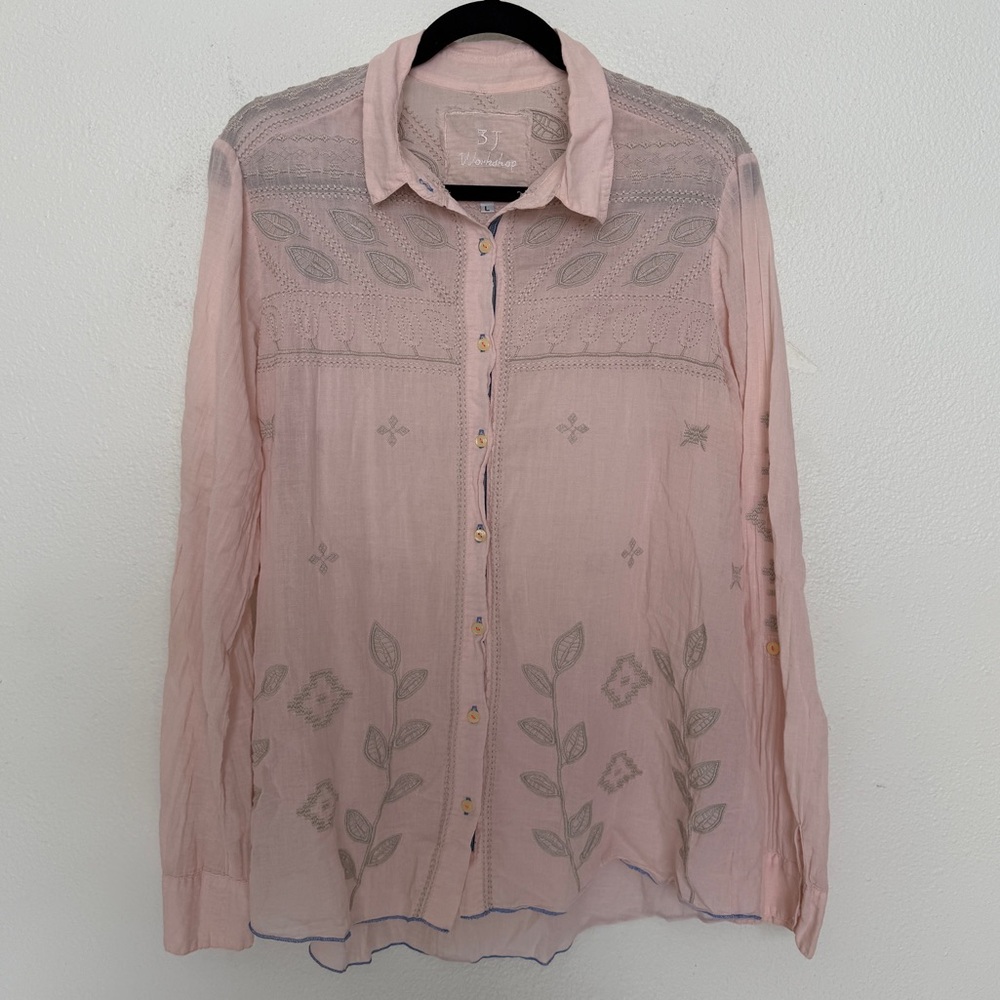 3J Workshop Johnny Was Embroidered Button Down Long Sleeve Top